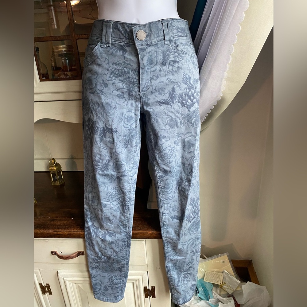 Floral Patterned Gray Blue Women Jeans